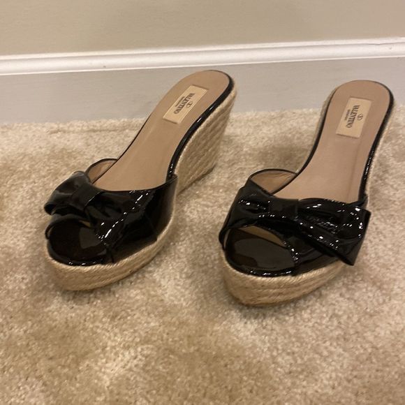 VALENTINO Garavani Mena Patent Bow Espadrille Wedges Black sz 40 - Picture 2 of 10